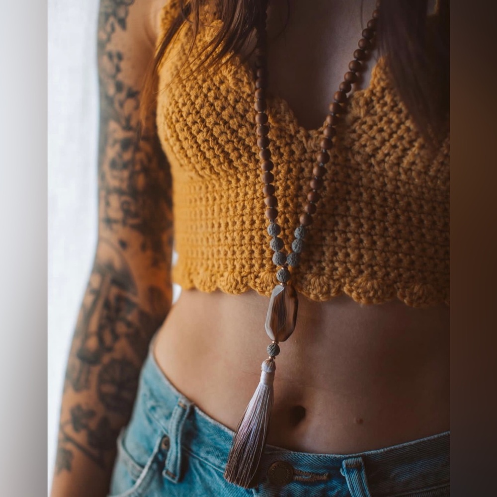Mustard Yellow Crocheted Crop